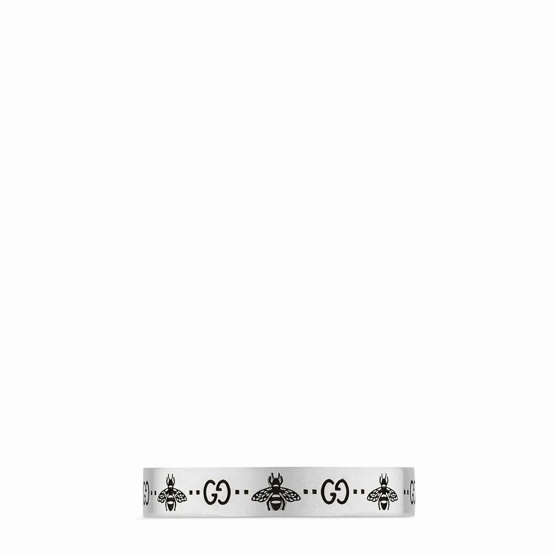 Gucci GG Sterling Silver Engraved Bee Ring D