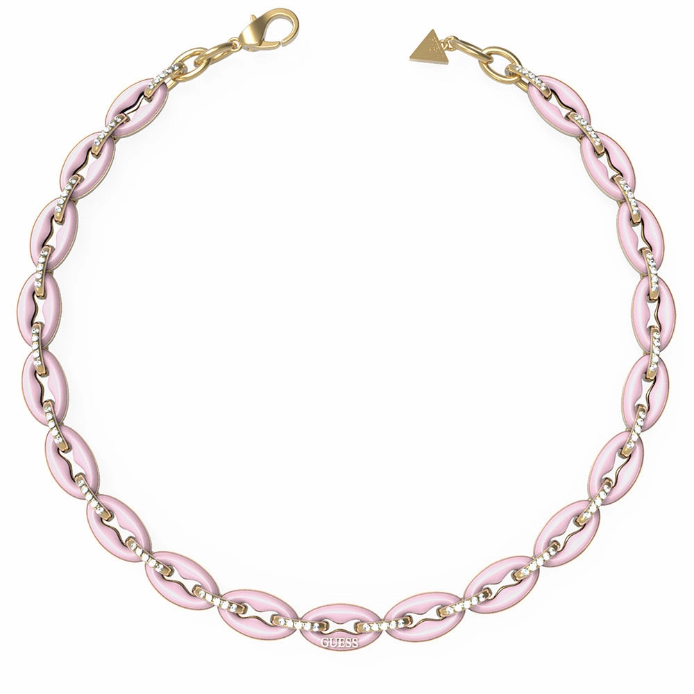 Guess Gold Plated Stainless Steel 17" Rose  & Crystal Chain