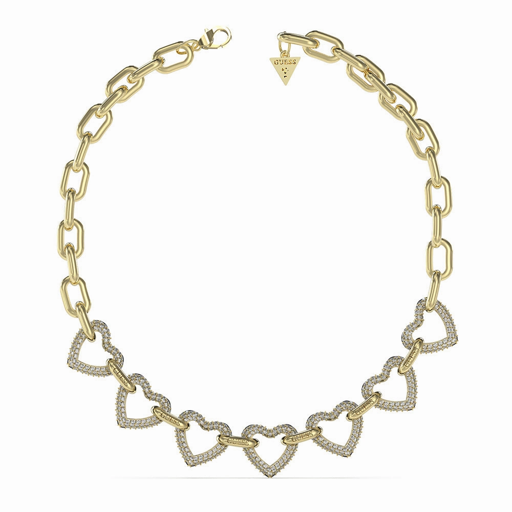 Guess Gold Plated Stainless Steel Multi Pave Hearts 16-18" Chain