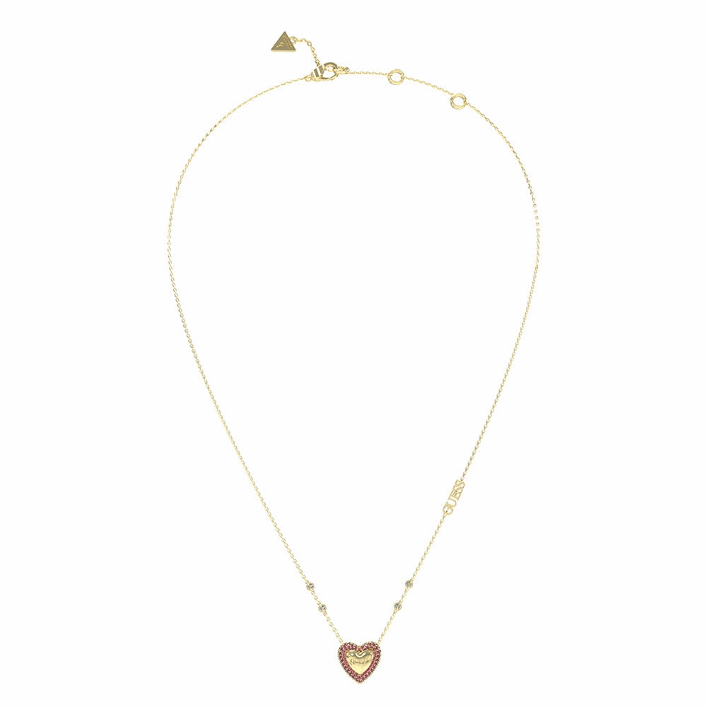 Guess Gold-Plated Stainless-Steel Pave Heart Pendant On 16-18" Chain