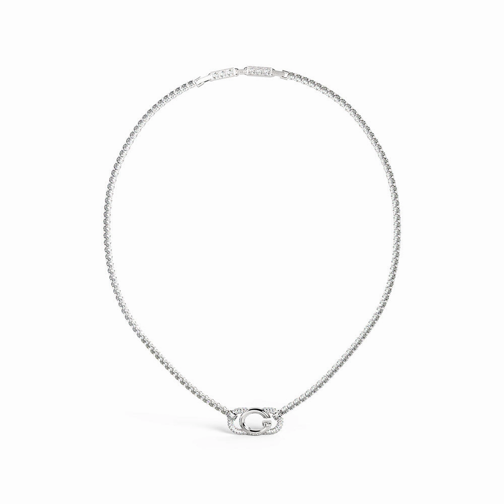 Guess Stainless Steel G Logo And Crystals Tennis 16-18" Chain