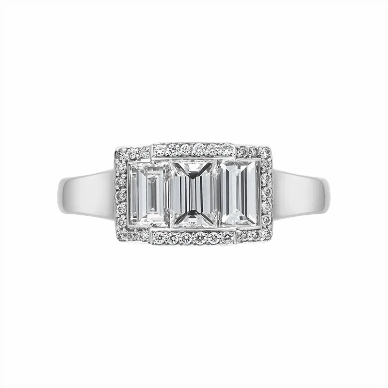 Hans D Krieger 18ct White Gold 1.44ct Diamond Three Stone Baguette Cut Cluster Ring