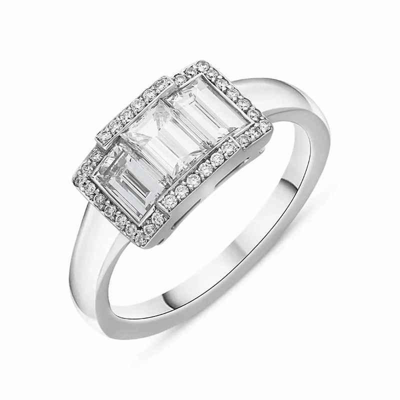 Hans D Krieger 18ct White Gold 1.44ct Diamond Three Stone Baguette Cut Cluster Ring
