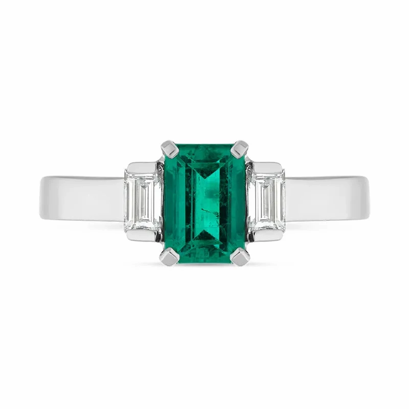 Hans D Krieger Platinum 1.08ct Emerald Diamond Three Stone Ring D