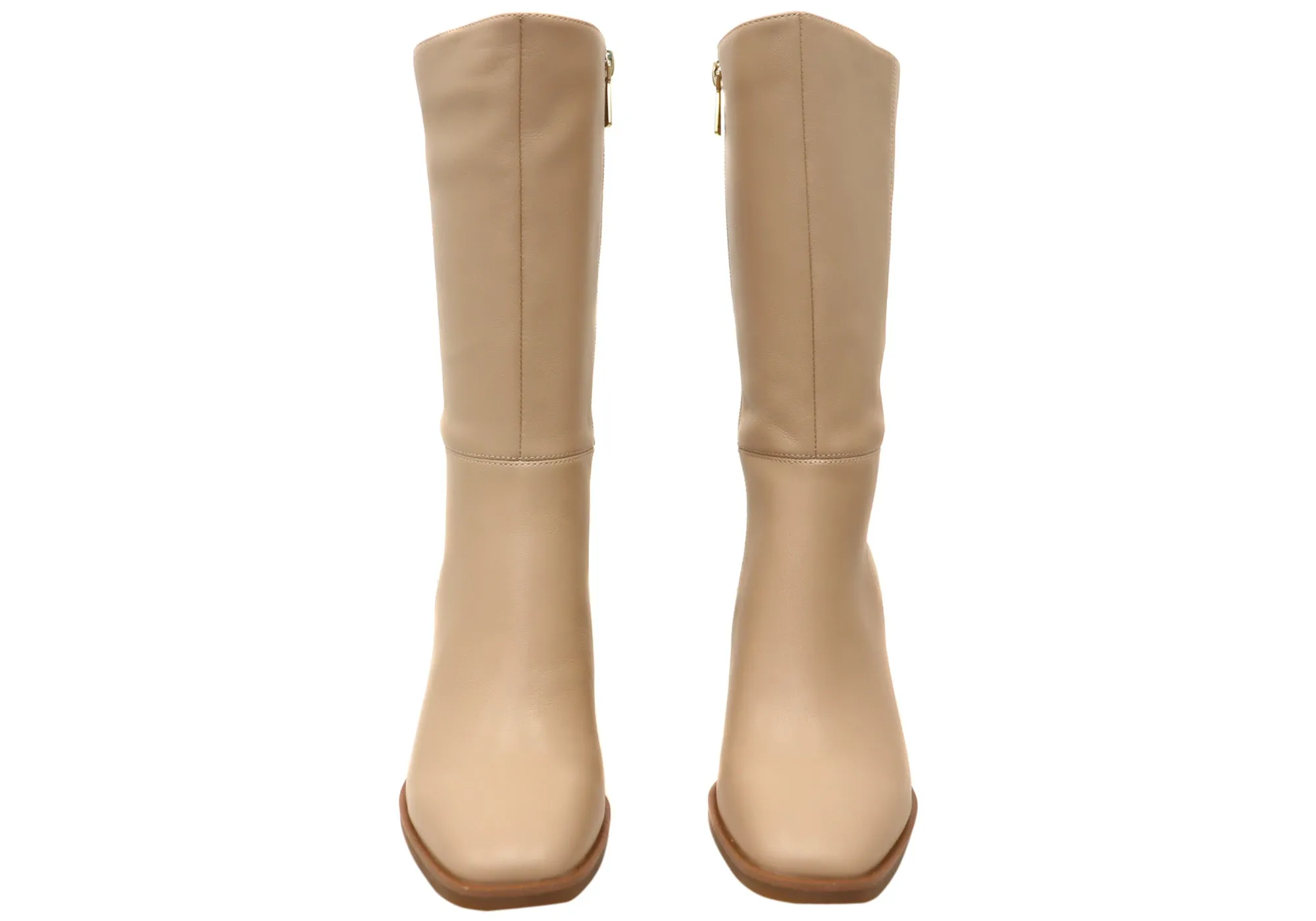 Hush Puppies Patron Womens Leather Heeled Mid Calf Nude Boots Hush Puppies Shoes