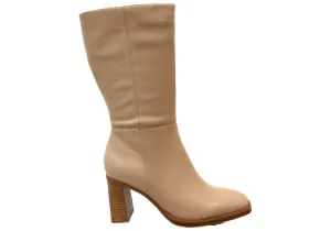 Hush Puppies Patron Womens Leather Heeled Mid Calf Nude Boots Hush Puppies Shoes