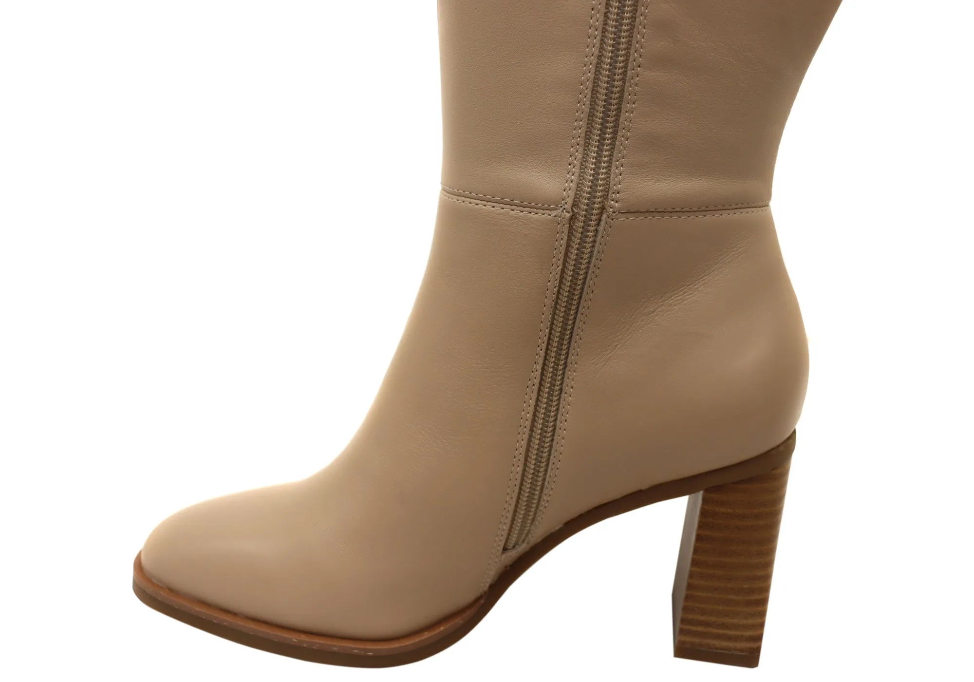 Hush Puppies Patron Womens Leather Heeled Mid Calf Nude Boots Hush Puppies Shoes