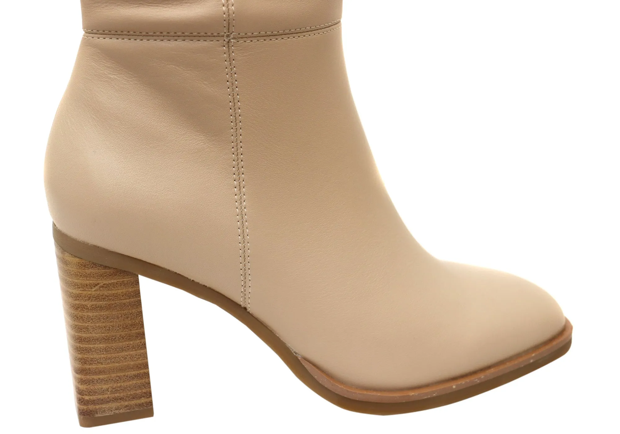 Hush Puppies Patron Womens Leather Heeled Mid Calf Nude Boots Hush Puppies Shoes