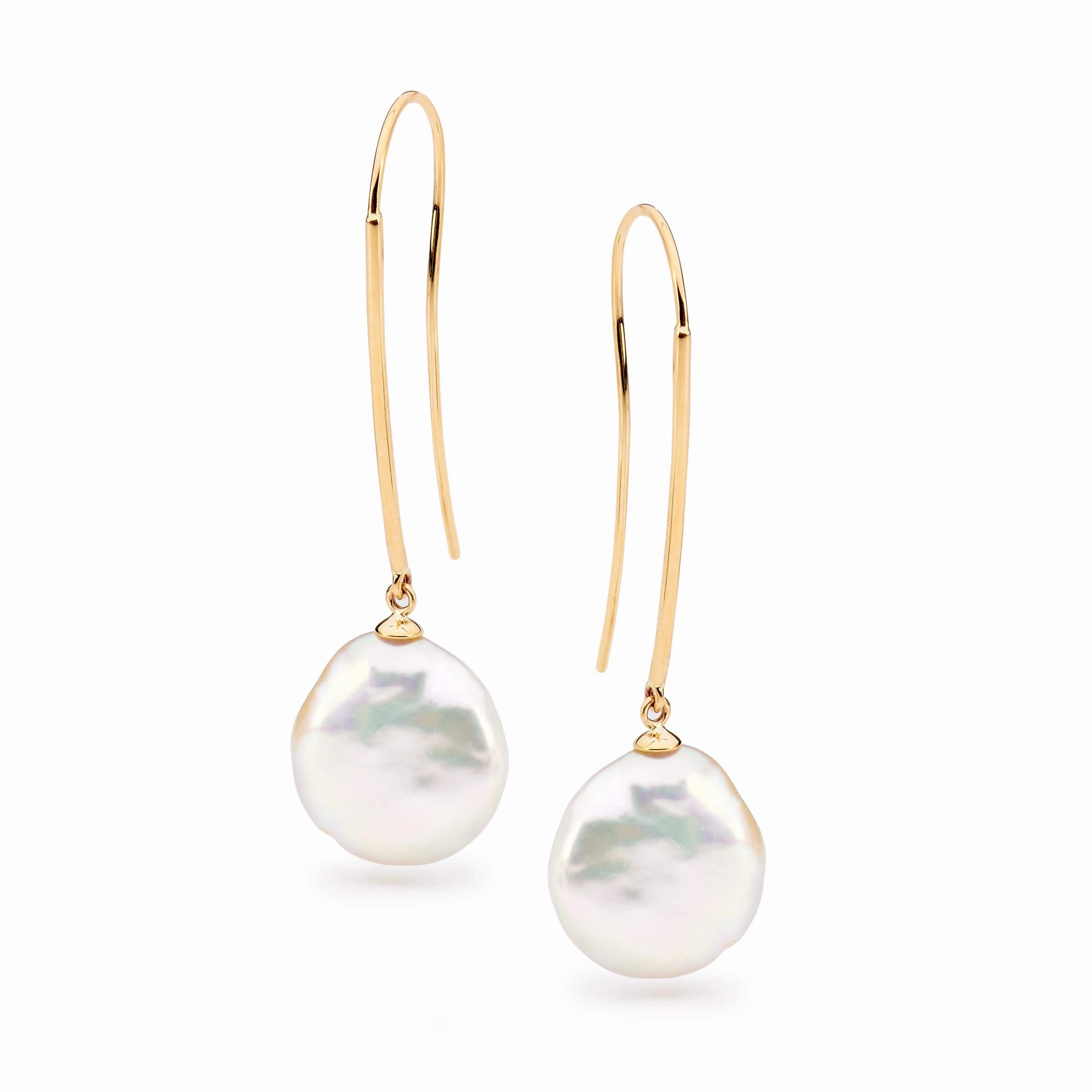 Ikecho Gold Coin Freshwater Pearl Earrings