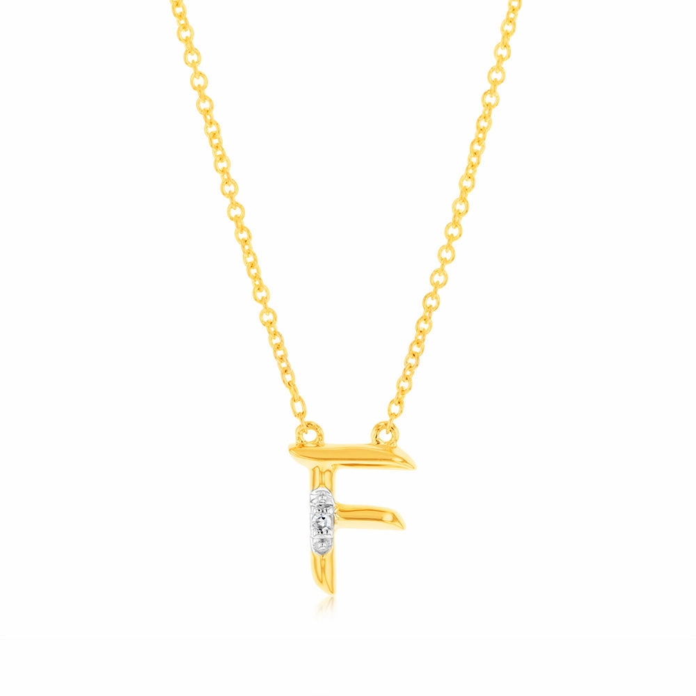 Initial F Diamond Pendant in 9ct Yellow Gold