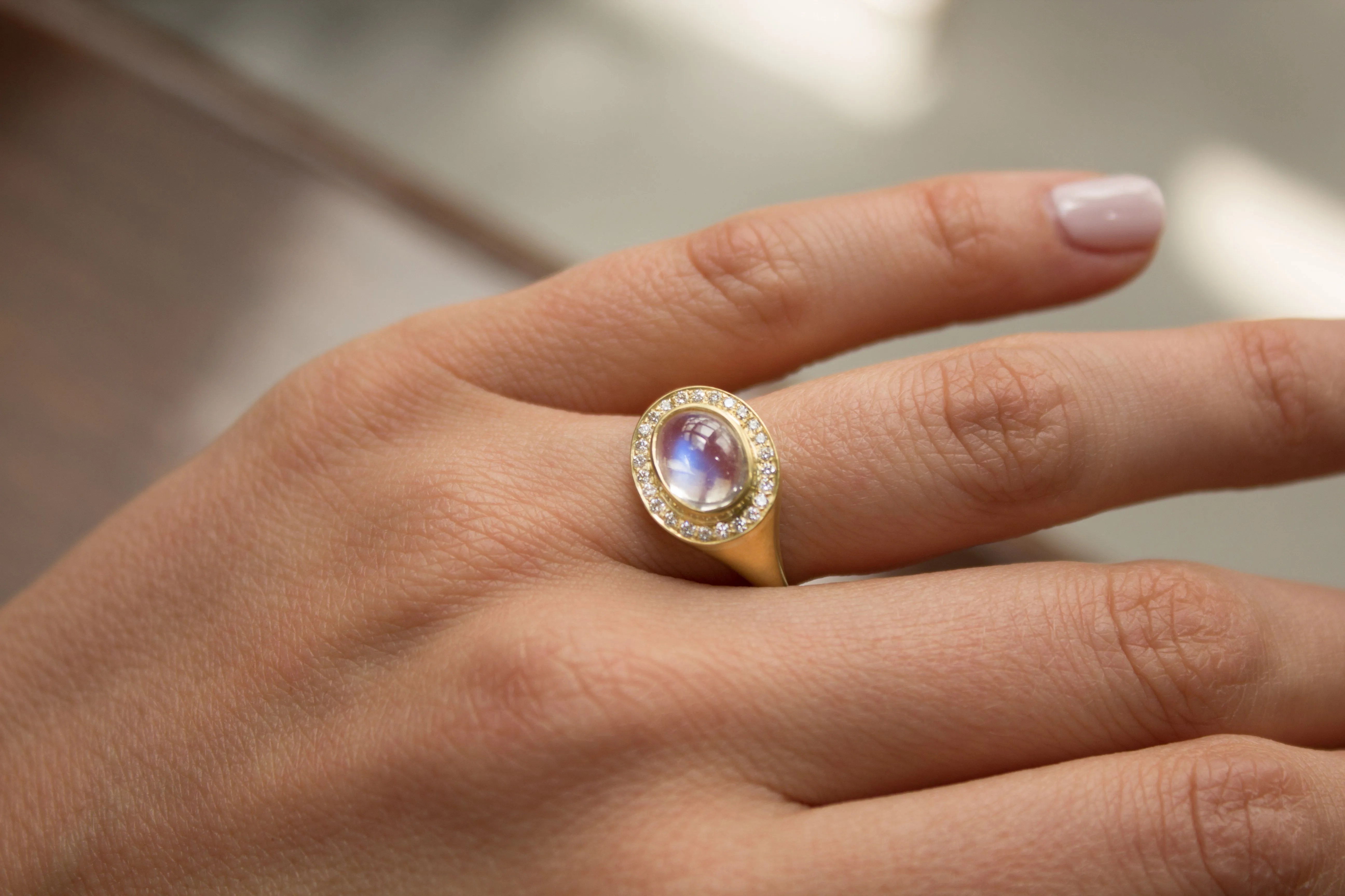 Kothari One of a Kind Oval Rainbow Moonstone Diamond Crown Ring