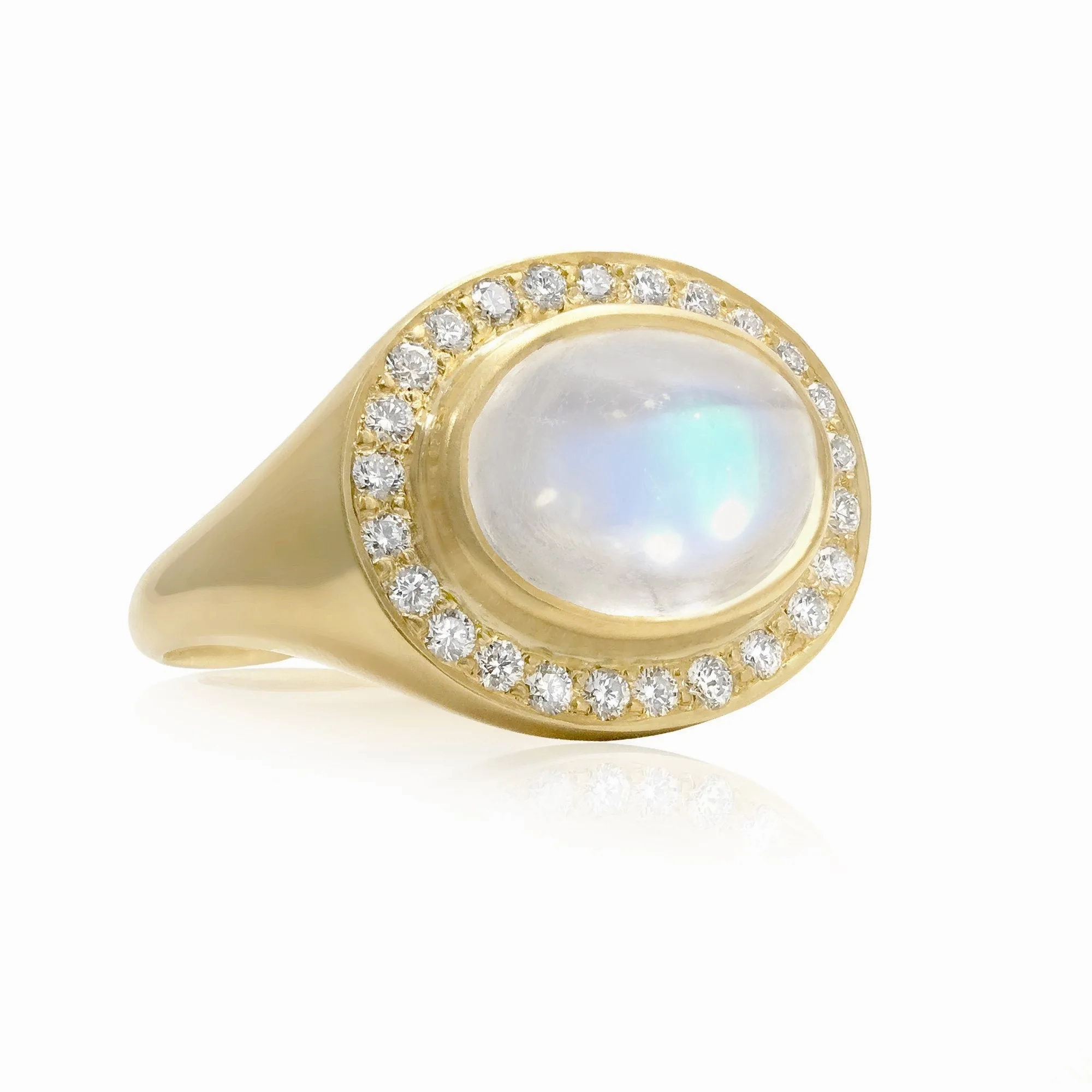 Kothari One of a Kind Oval Rainbow Moonstone Diamond Crown Ring