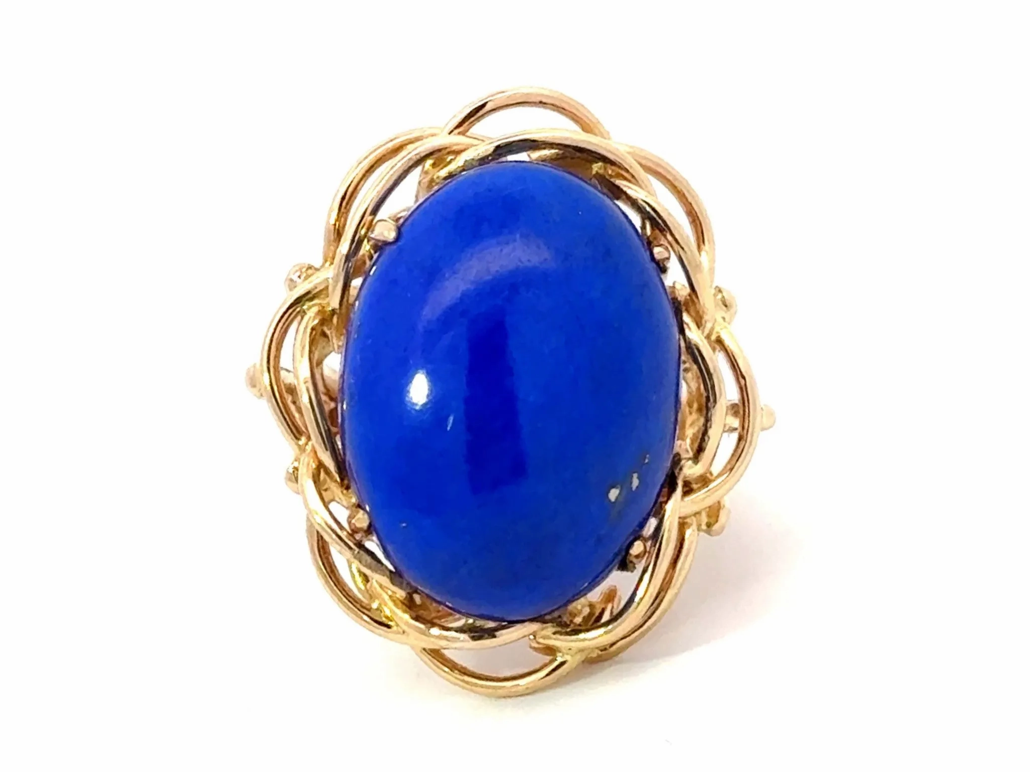 Large Oval Lapis Lazul Cocktail Ring 14k Yellow Gold