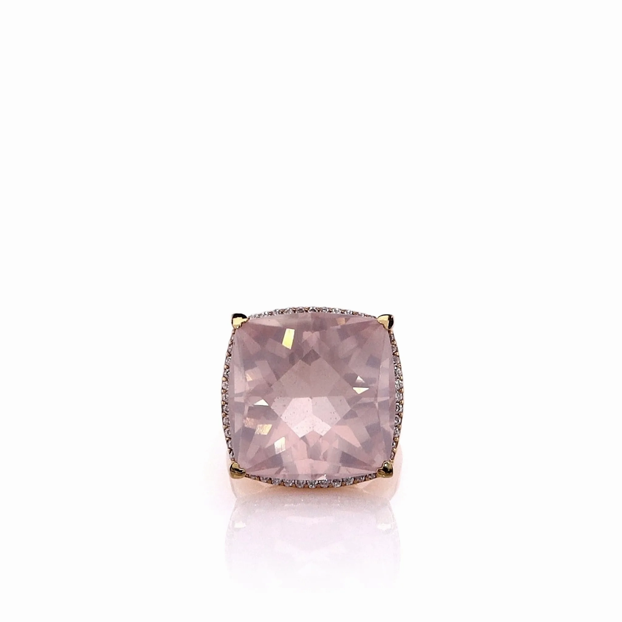 Lisa Nik 18k Rose Gold Rose Quartz and Diamond Halo Cocktail Ring