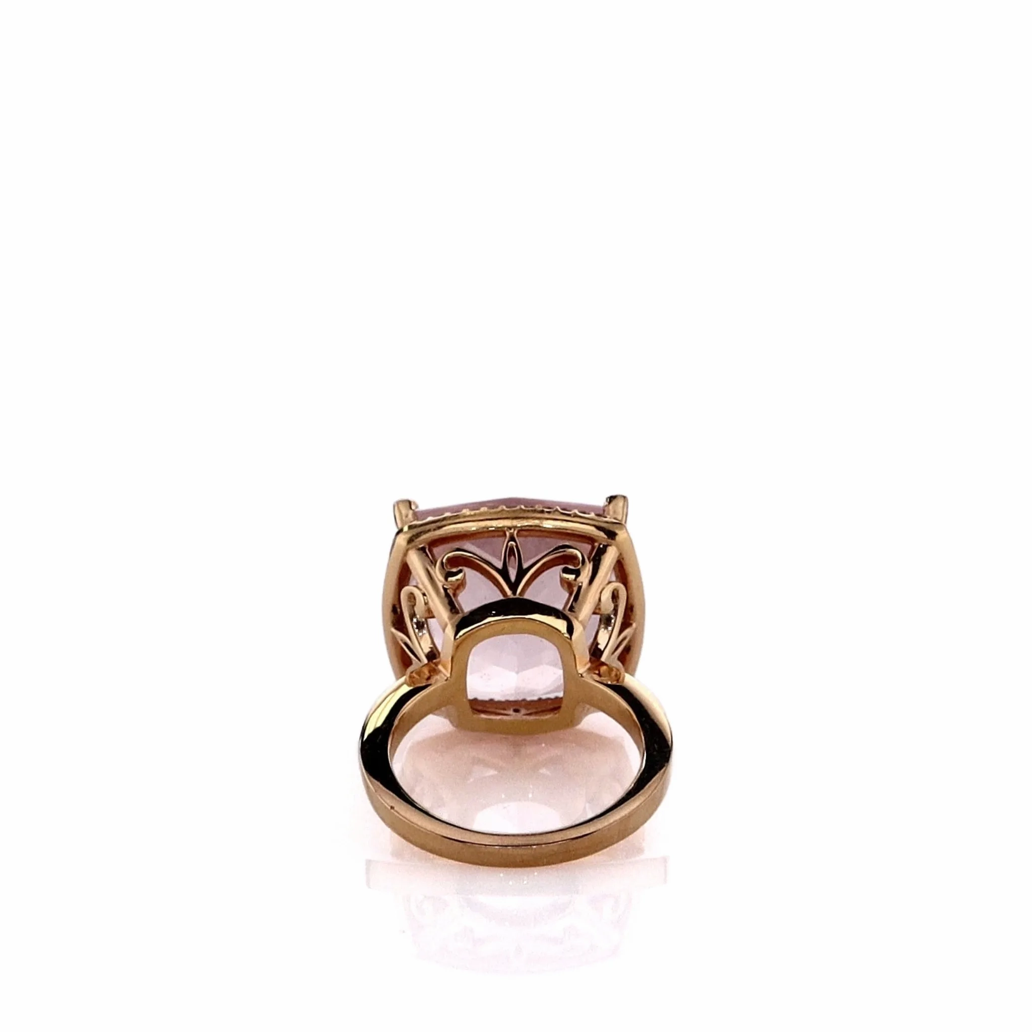Lisa Nik 18k Rose Gold Rose Quartz and Diamond Halo Cocktail Ring