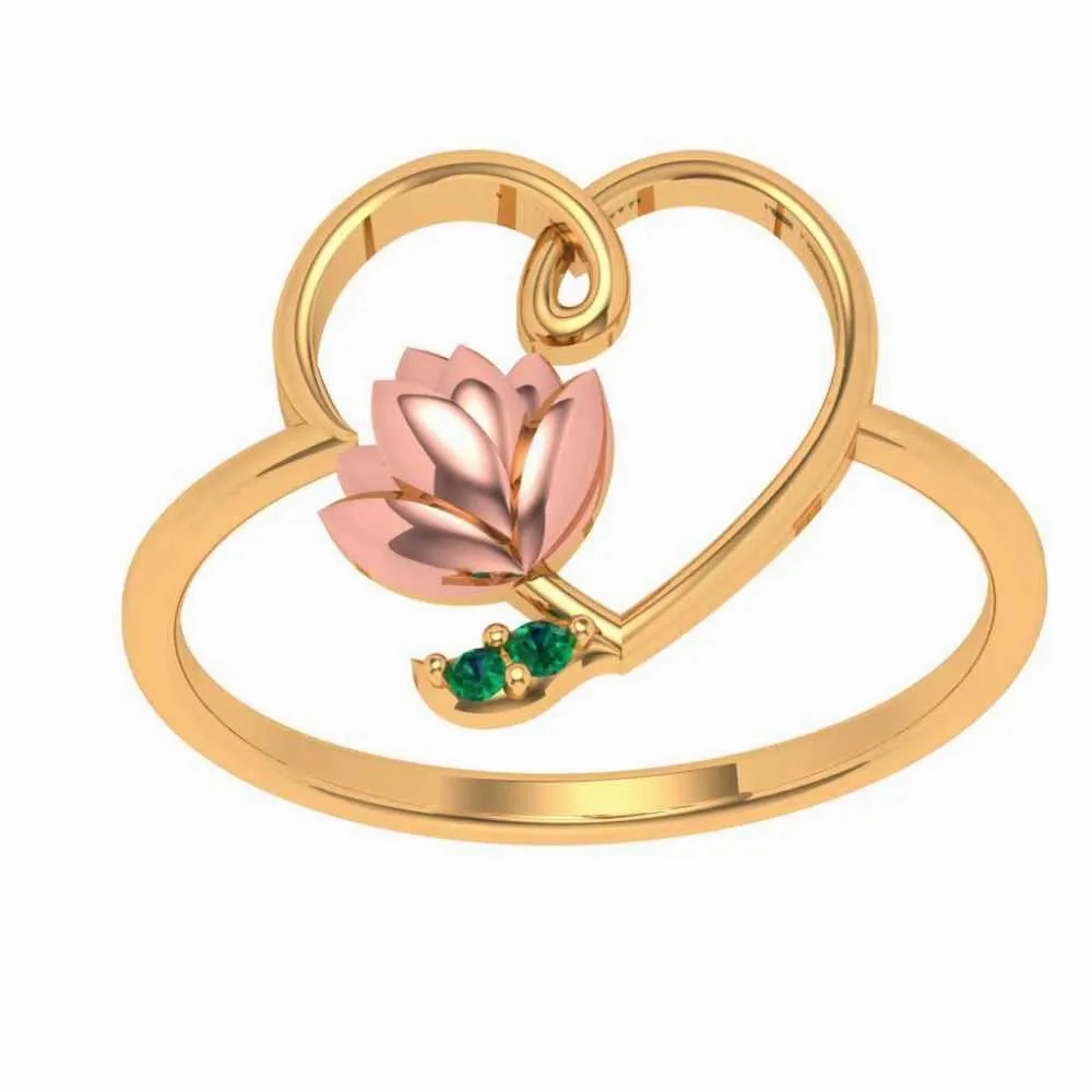 Lotus Motif Heart-shaped Ring