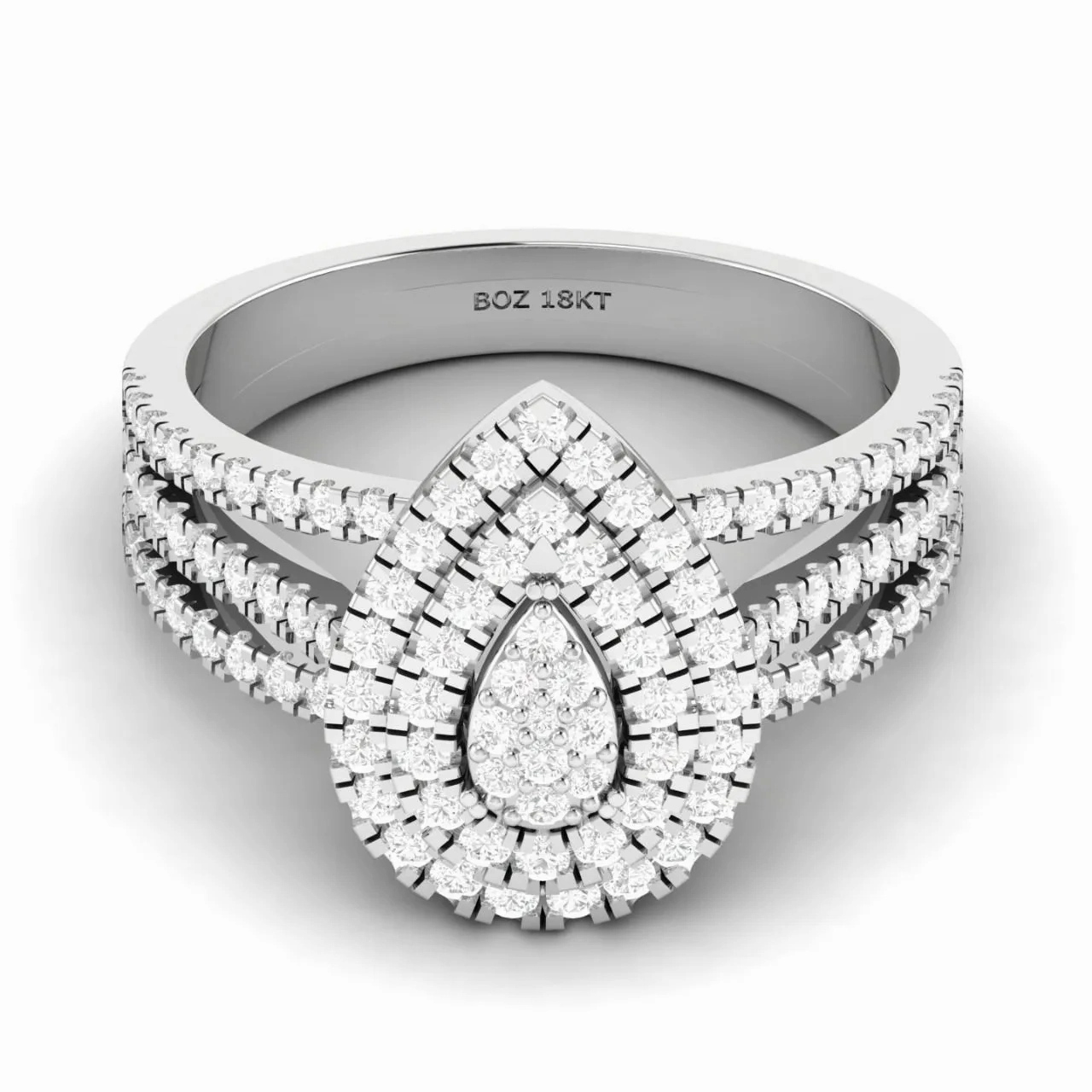 Lovely Pear Cut Diamond Cluster Engagement Ring in 18K Gold