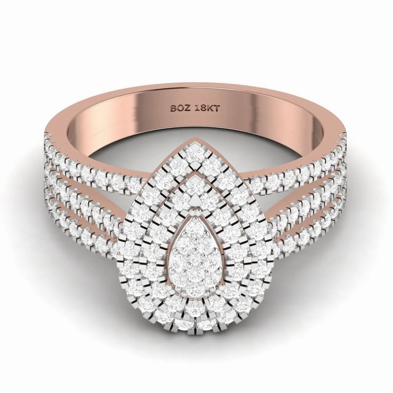 Lovely Pear Cut Diamond Cluster Engagement Ring in 18K Gold