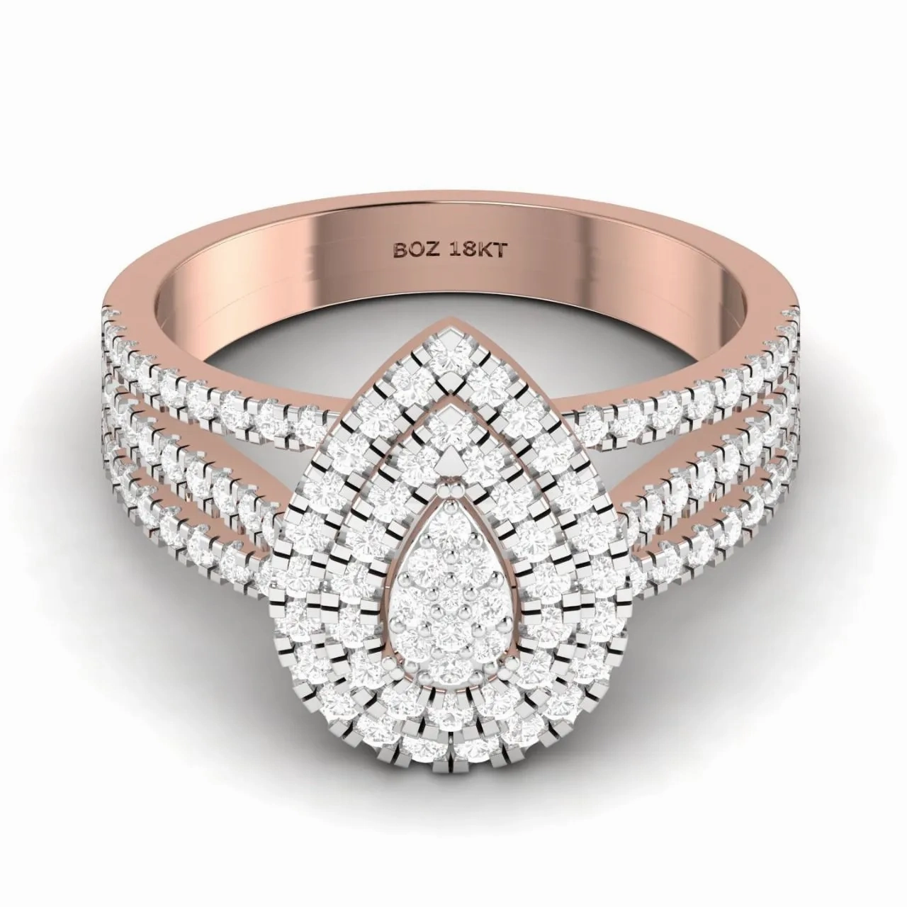 Lovely Pear Cut Diamond Cluster Engagement Ring in 18K Gold