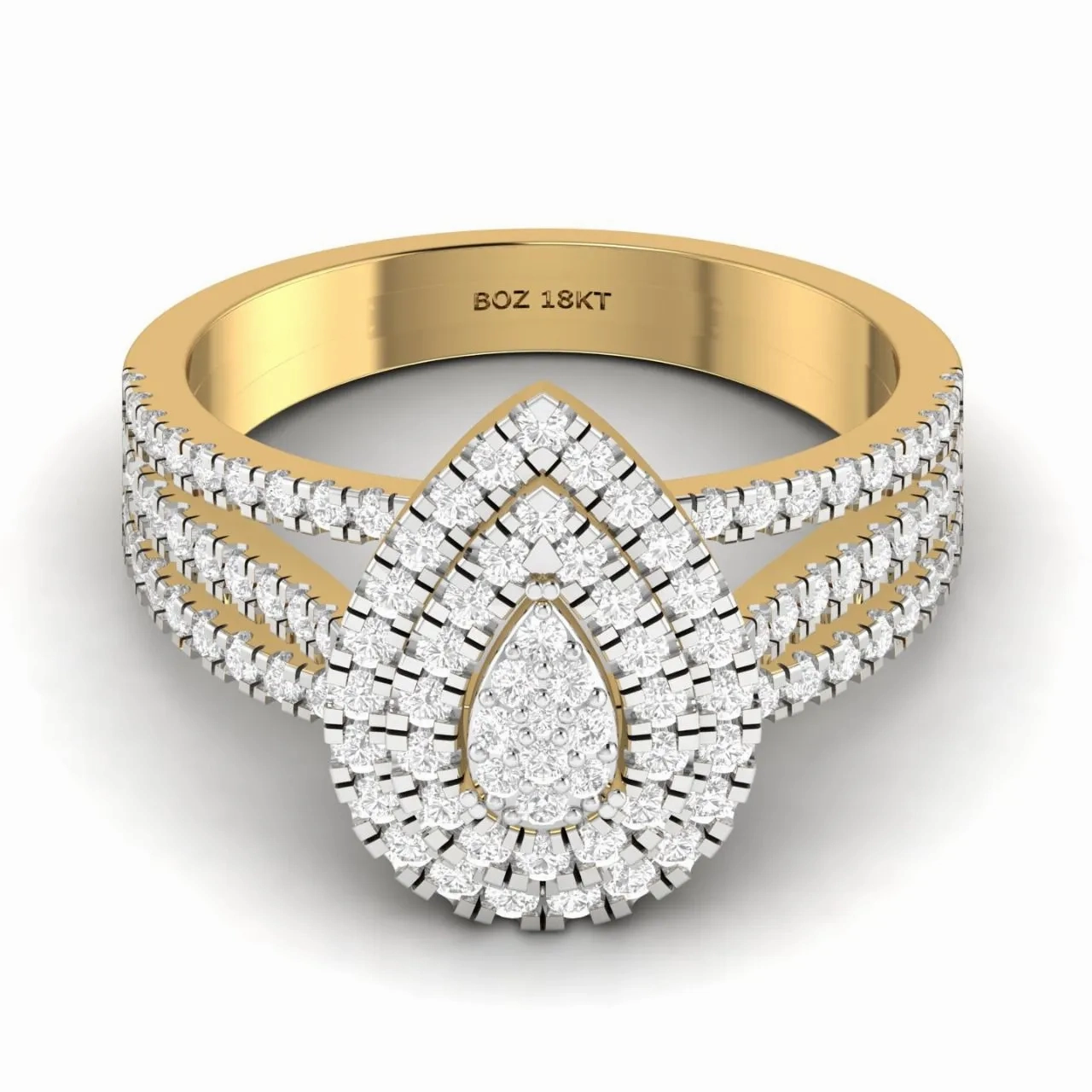Lovely Pear Cut Diamond Cluster Engagement Ring in 18K Gold