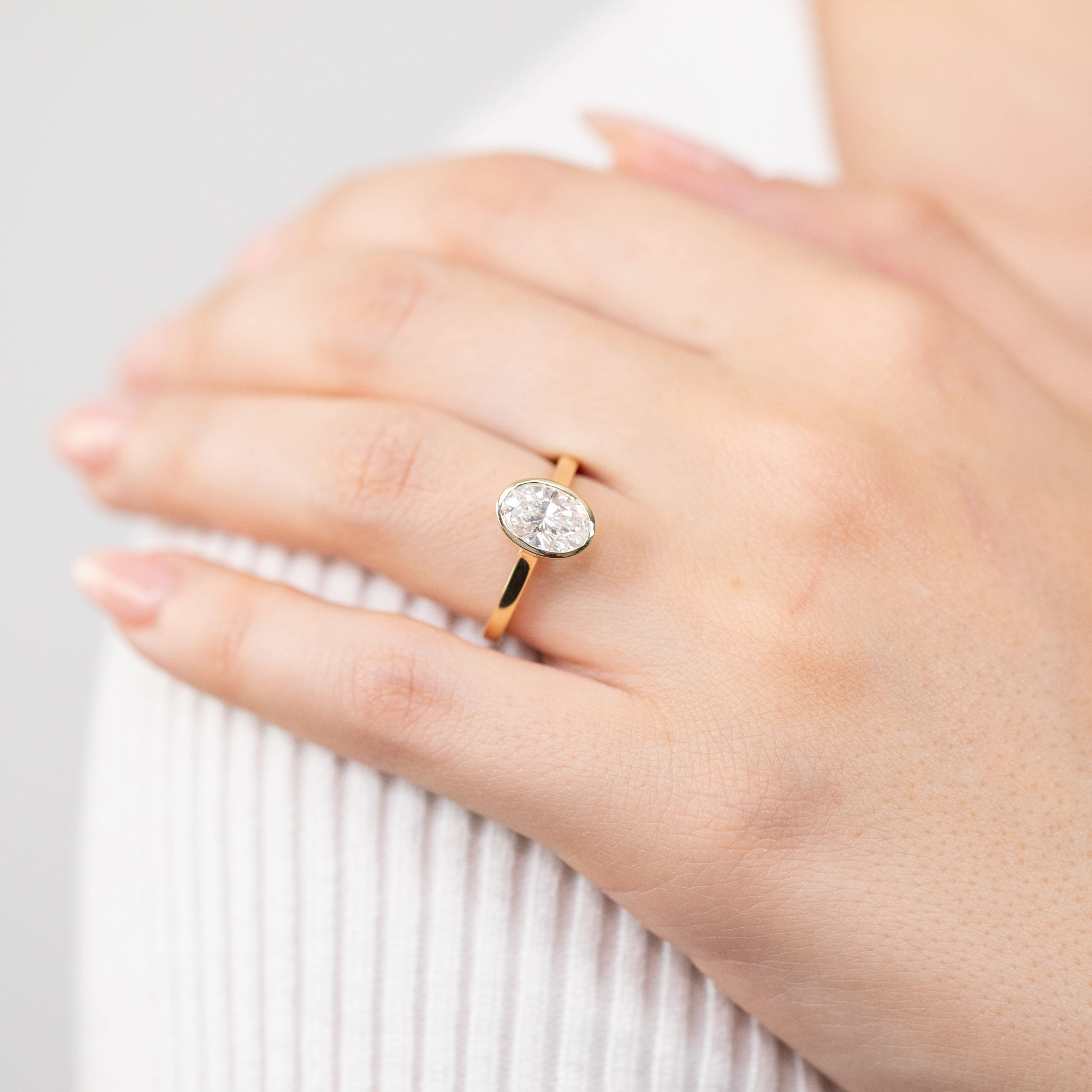 Luminesce Lab Grown 14ct Yellow Gold 1.5Carat Oval Cut Diamond Ring in Bezel Set