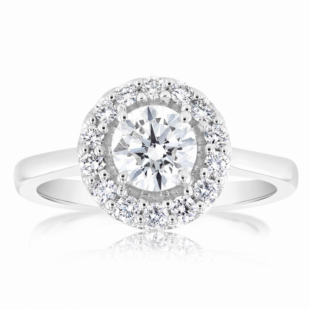 Luminesce Lab Grown 18ct White Gold 1 Carat Diamond Brilliant Halo Engagement Ring