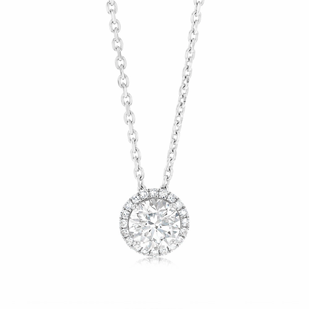 Luminesce Lab Grown 1.10 Carat Diamond Solitaire Halo Pendant Sterling Silver