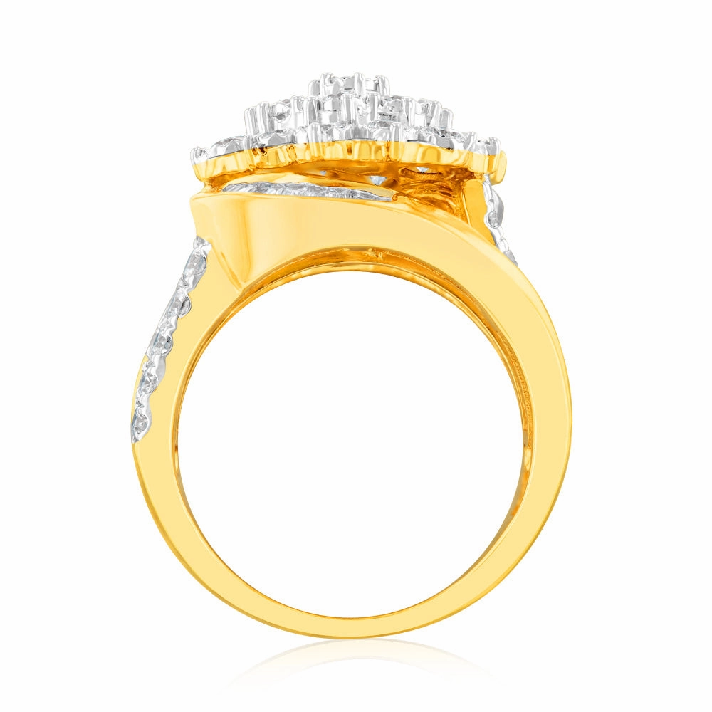 Luminesce Lab Grown 2 Carat Cluster Shaped Diamond Engagement Ring in 9ct Yellow Gold