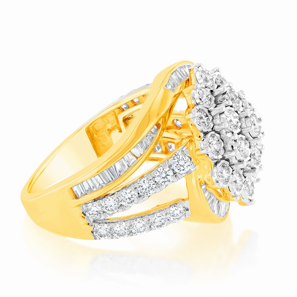 Luminesce Lab Grown 2 Carat Cluster Shaped Diamond Engagement Ring in 9ct Yellow Gold