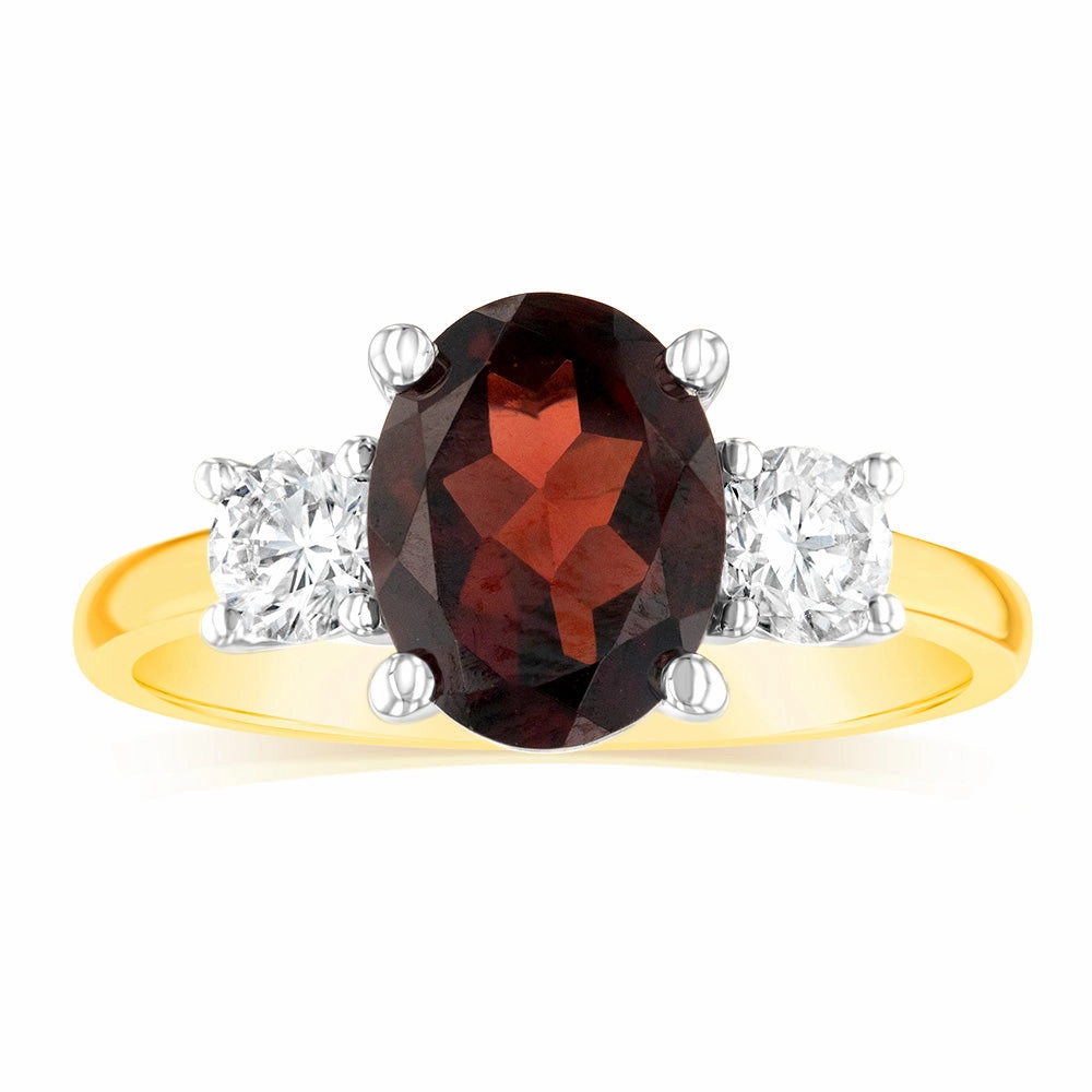Luminesce Lab Grown 9ct Yellow Gold 0.40 Carat Diamond 2.4ct Garnet Ring