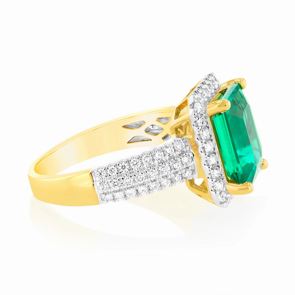 Luminesce Lab Grown 9ct Yellow Gold 0.45 Carat Diamond with 3.25ct Created Emerald