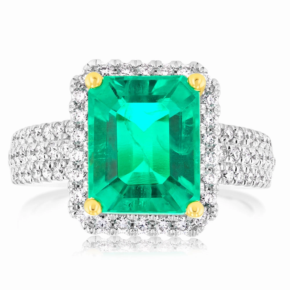 Luminesce Lab Grown 9ct Yellow Gold 0.45 Carat Diamond with 3.25ct Created Emerald