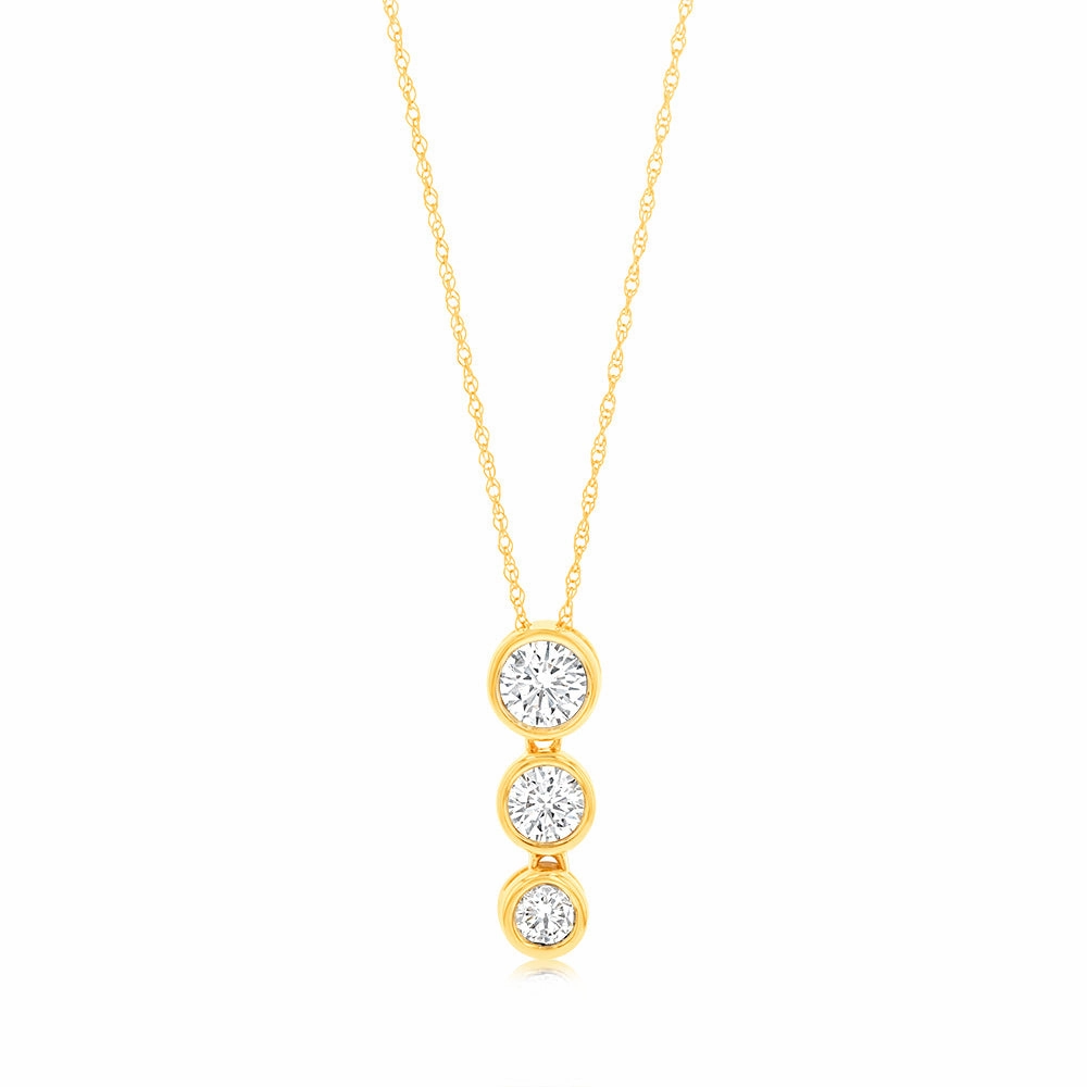 Luminesce Lab Grown 9ct Yellow Gold 0.80 Carat Diamond Pendant with 3 Diamonds on 45cm Chain