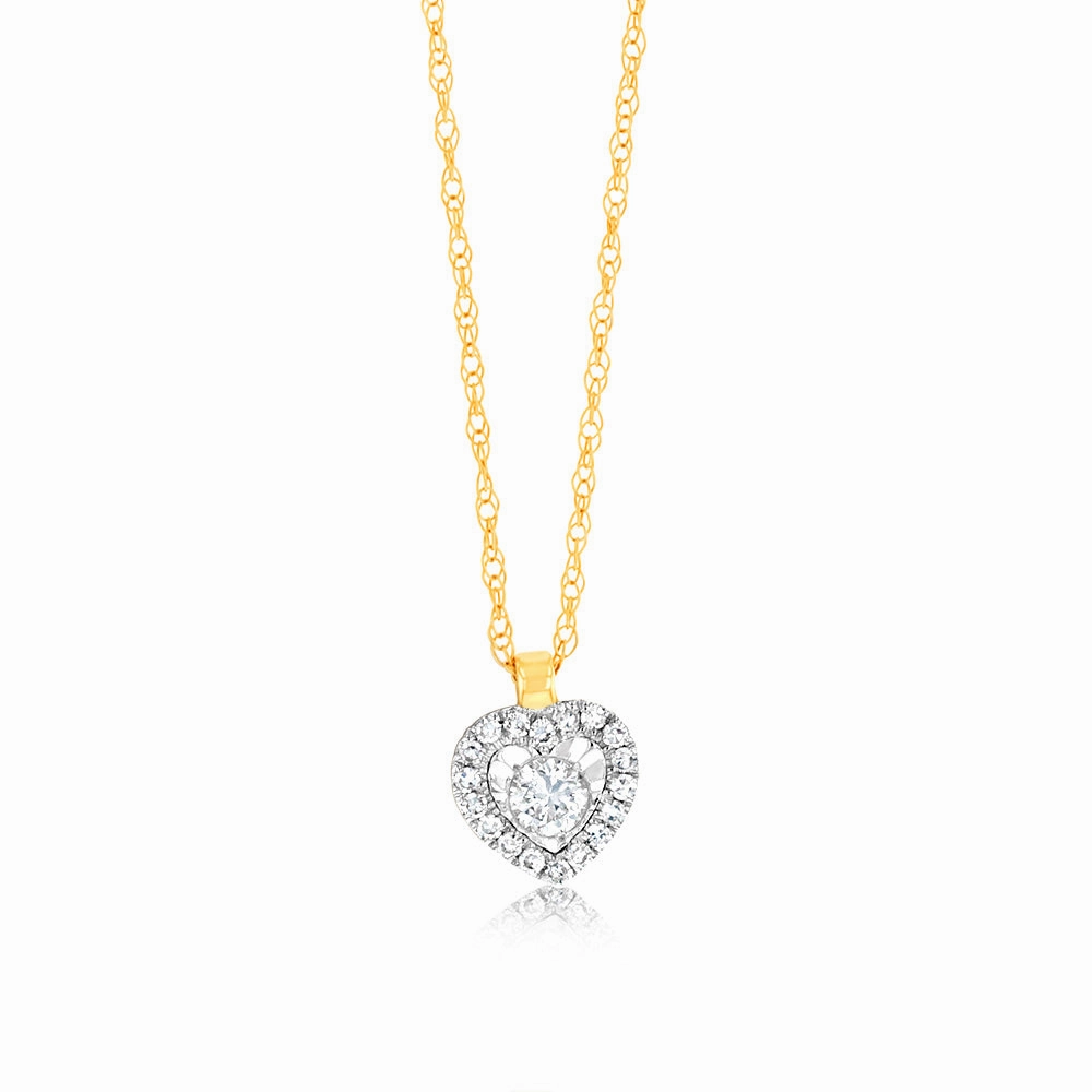 Luminesce Lab Grown 9ct Yellow Gold 1/10 Carat Diamond Heart Pendant on 45cm Chain