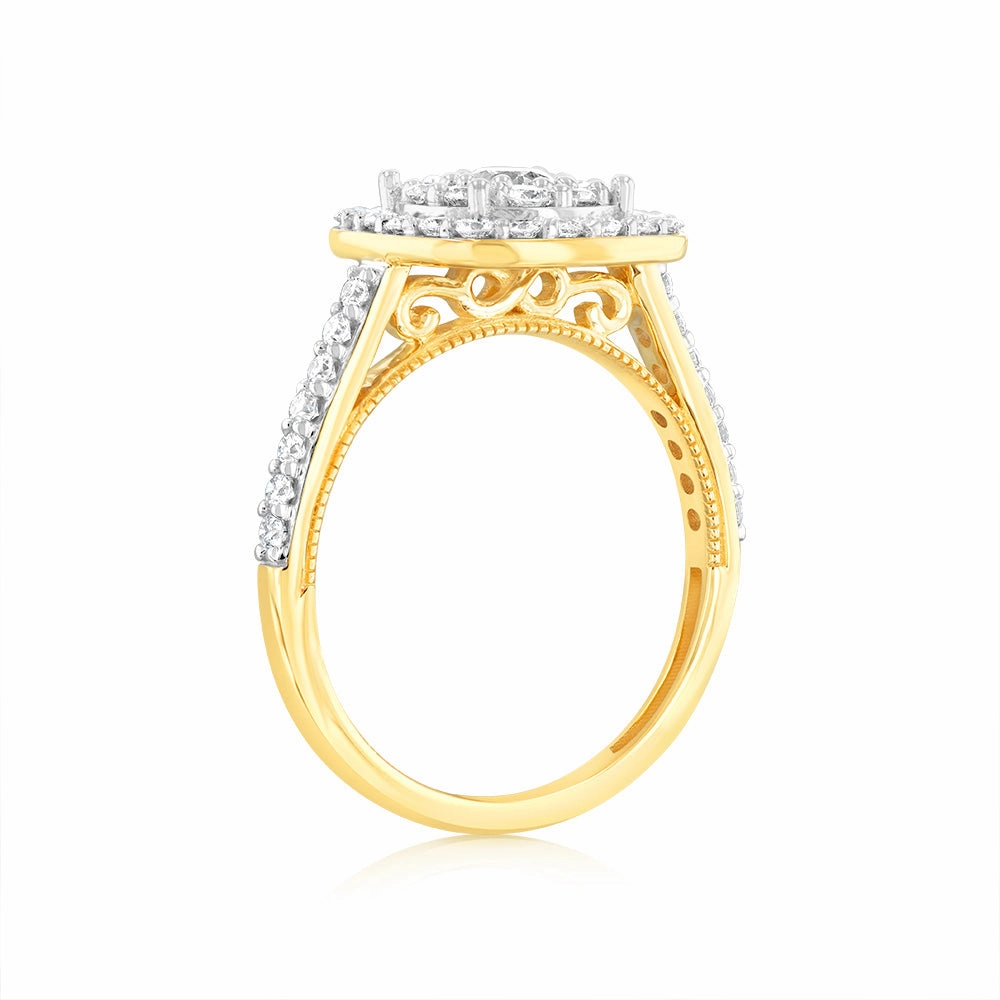 Luminesce Lab Grown 9ct Yellow Gold 1.2 Carat Diamond Cushion Shaped Bridal Ring Set