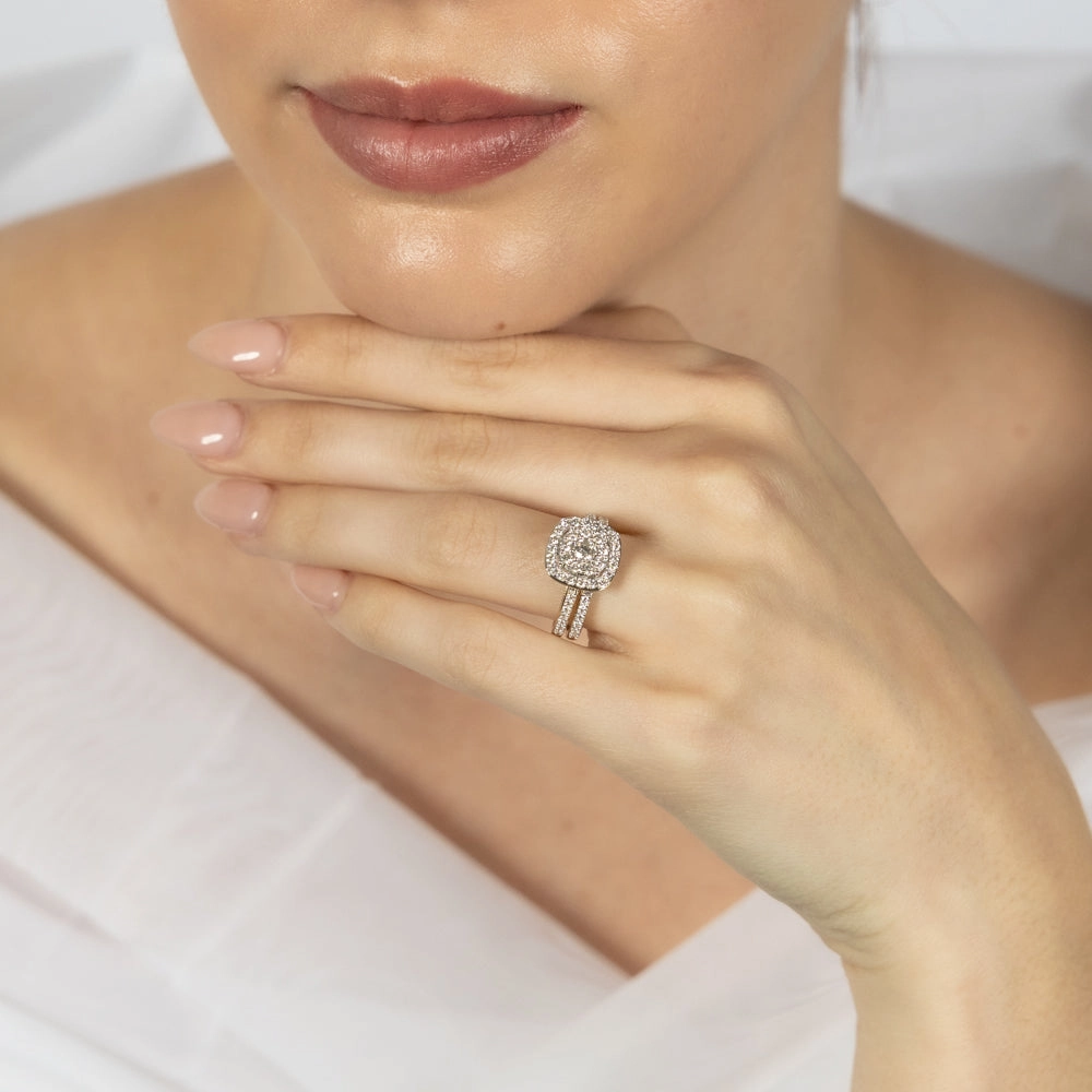 Luminesce Lab Grown 9ct Yellow Gold 1.2 Carat Diamond Cushion Shaped Bridal Ring Set