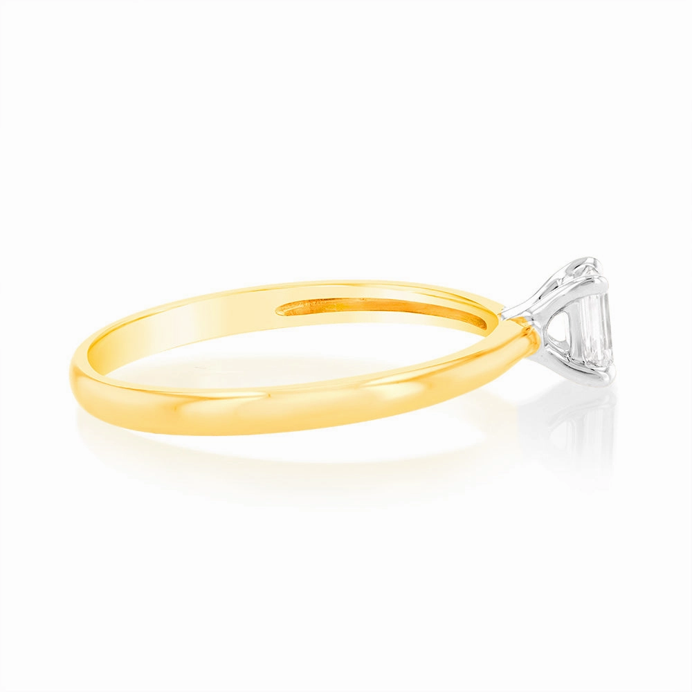 Luminesce Lab Grown 9ct Yellow Gold 1/4 Carat Emerald Cut Solitaire Diamond Ring