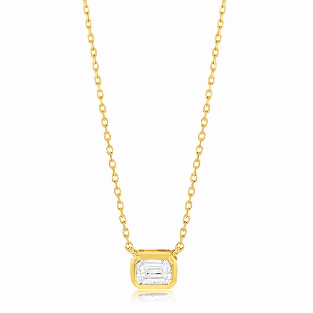 Luminesce Lab Grown 9ct Yellow Gold 1/5 Carat Diamond Emerald Shaped Bezel Pendant
