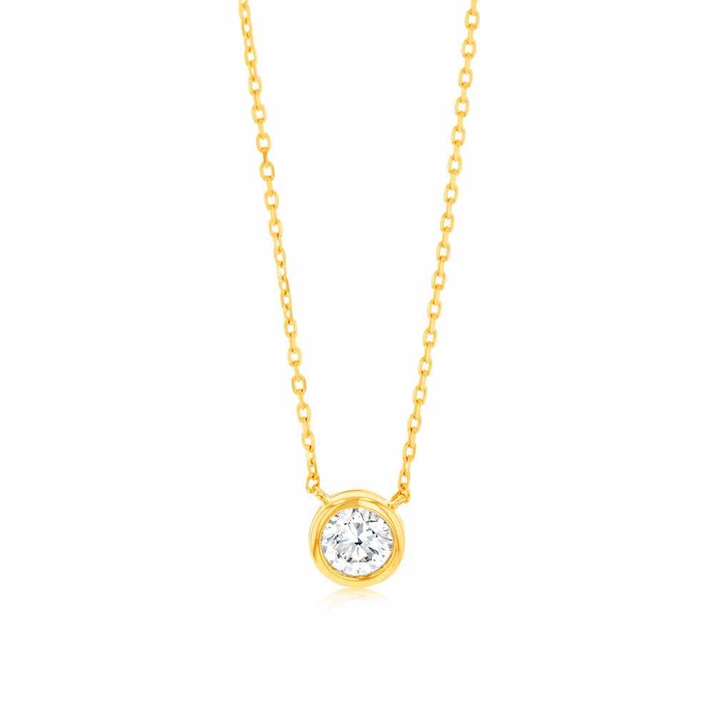Luminesce Lab Grown 9ct Yellow Gold 1/5 Carat Diamond Round Shaped Bezel Pendant Chain Included