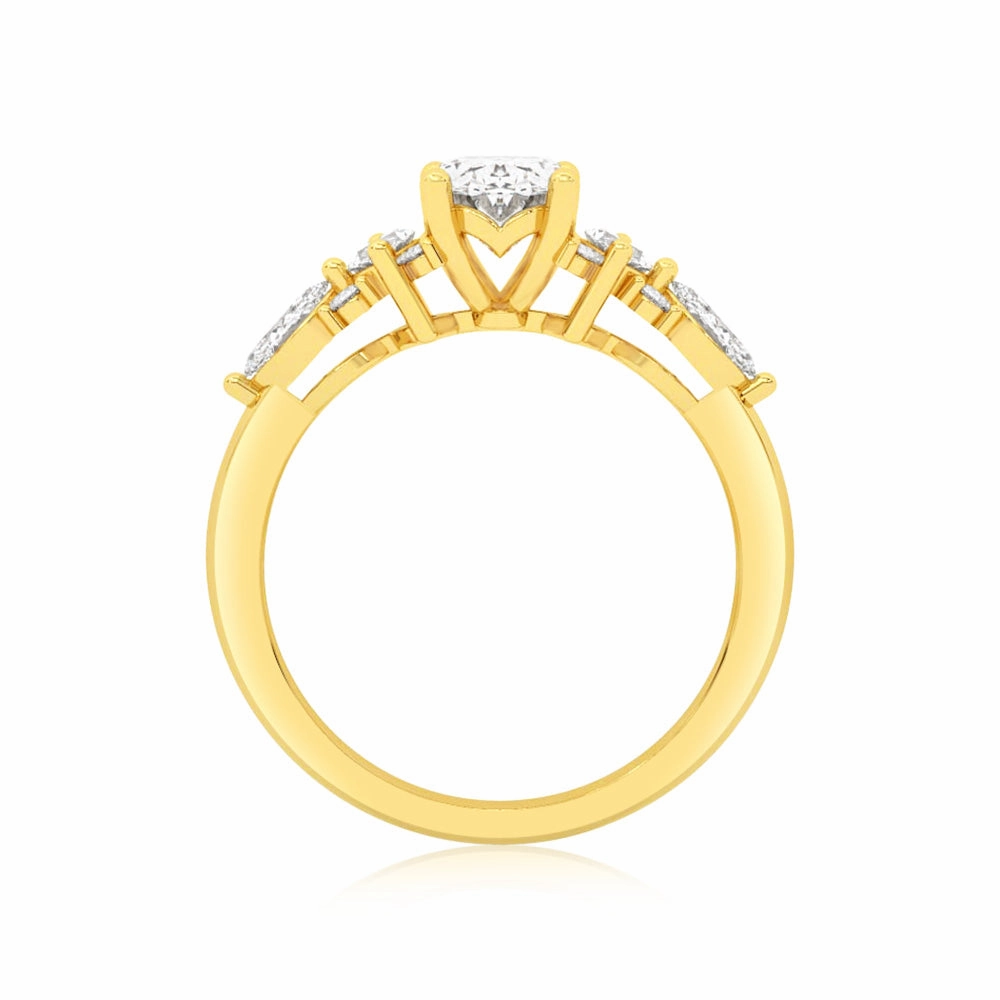 Luminesce Lab Grown 9ct Yellow Gold 1.5 Carat Diamond with 1 Carat Oval Centre Solitaire Fancy Ring