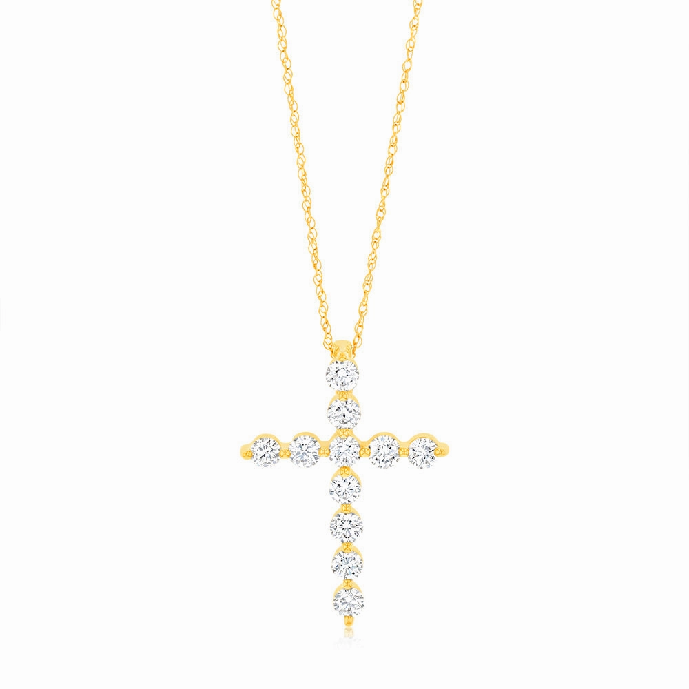 Luminesce Lab Grown 9ct Yellow Gold 1 Carat Cross Pendant with Chain