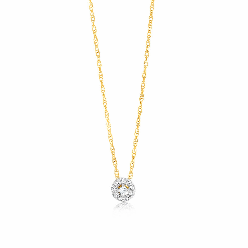 Luminesce Lab Grown 9ct Yellow Gold Diamond Halo Pendant on 45cm Chain