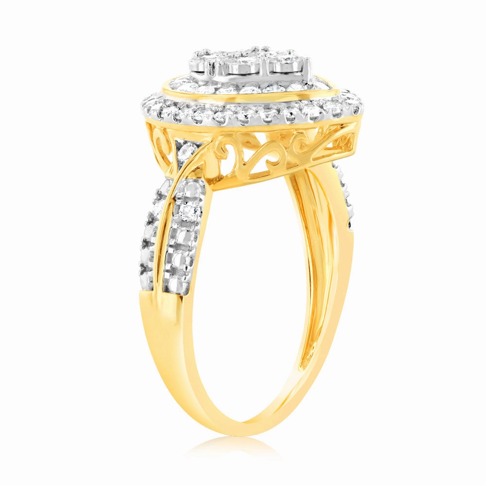 Luminesce Lab Grown 9ct Yellow Gold Pear Shaped Ring in 56 Brilliant Cut Diamonds
