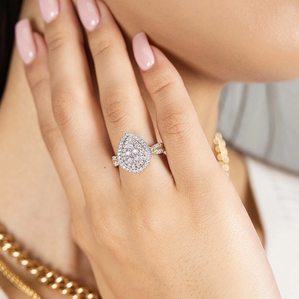 Luminesce Lab Grown 9ct Yellow Gold Pear Shaped Ring in 56 Brilliant Cut Diamonds