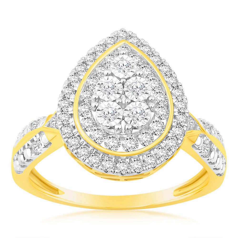 Luminesce Lab Grown 9ct Yellow Gold Pear Shaped Ring in 56 Brilliant Cut Diamonds