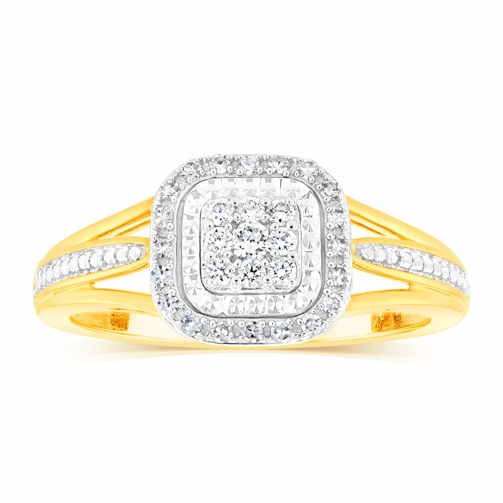 Luminesce Lab Grown 9ct Yellow Gold Ring in 35 diamonds
