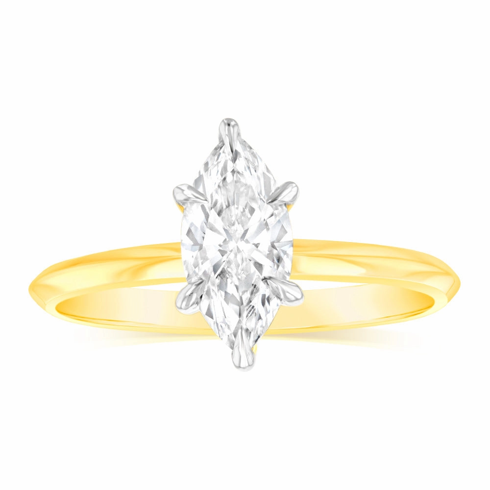 Luminesce Lab Grown Certified 1 Carat Marquise Diamond Engagement Ring in 18ct Yellow Gold