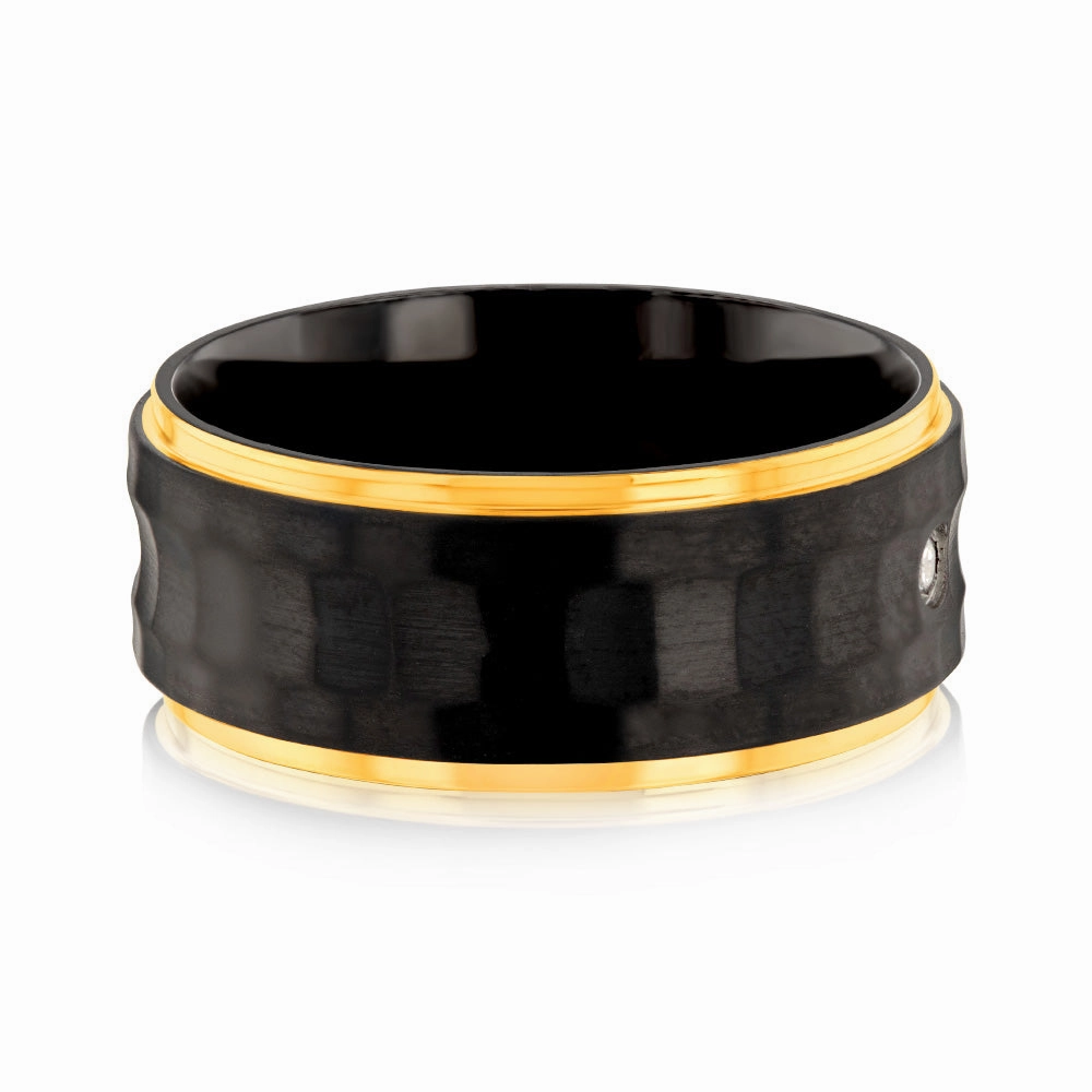 Luminesce Lab Grown Gold Plated & Black Zirconium in 3 Diamonds Around the Ring