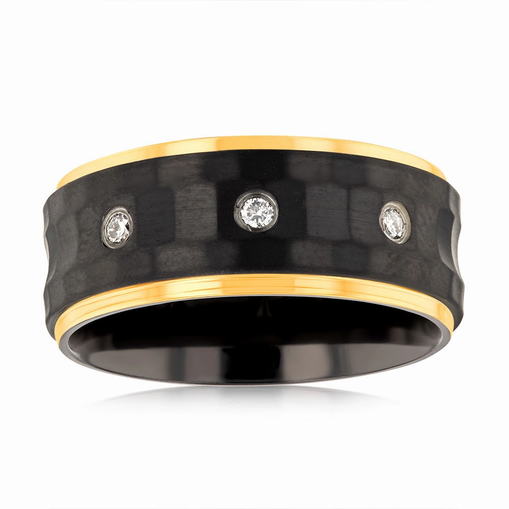 Luminesce Lab Grown Gold Plated & Black Zirconium in 3 Diamonds Around the Ring