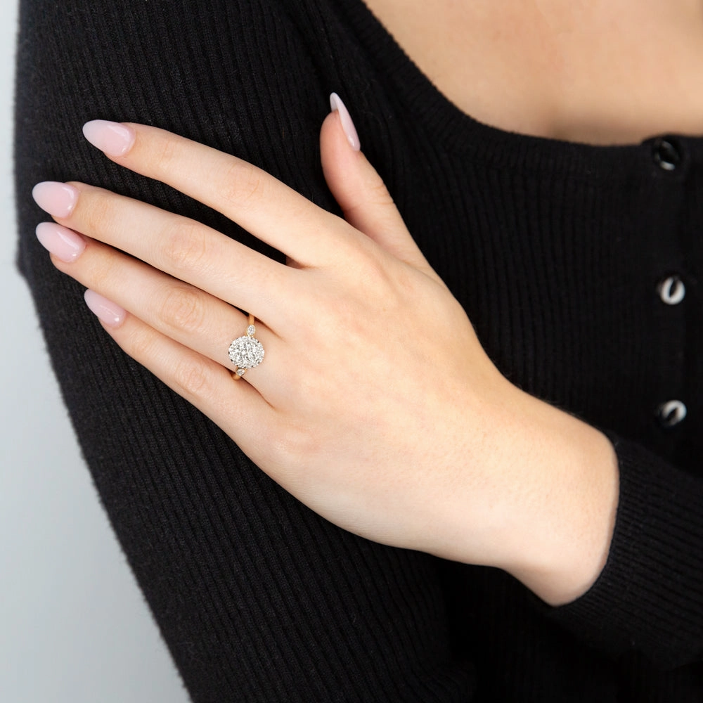 Luminesce Lab Grown Oval Ring with 28 Diamonds Set in 9 Carat Yellow Gold